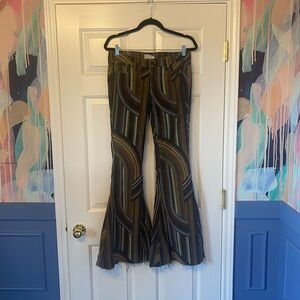 Free People Striped Flare Jeans in Brown and Blue